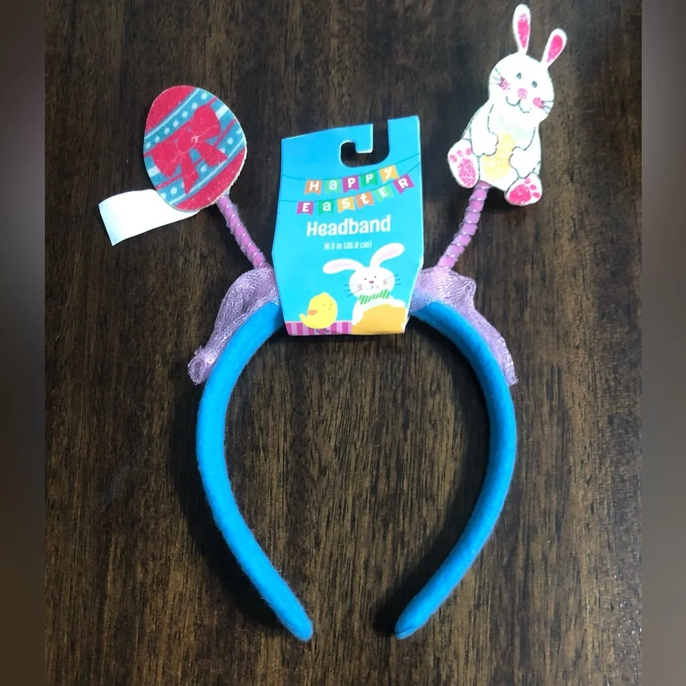 Happy Easter Headband bunny egg blue. 10.5 in